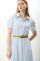 Diagonal-Çizgili Kemerli Gömlek Elbise-Elbise-6-Milagron.com