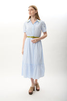 Diagonal-Çizgili Kemerli Gömlek Elbise-Elbise-7-Milagron.com