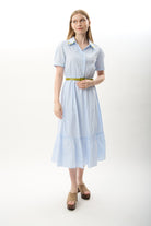 Diagonal-Çizgili Kemerli Gömlek Elbise-Elbise-8-Milagron.com