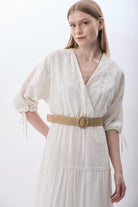 Diagonal-Dantelli V Yaka Elbise (Beyaz)-ELBİSE-2-Milagron.com