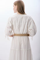 Diagonal-Dantelli V Yaka Elbise (Beyaz)-ELBİSE-4-Milagron.com