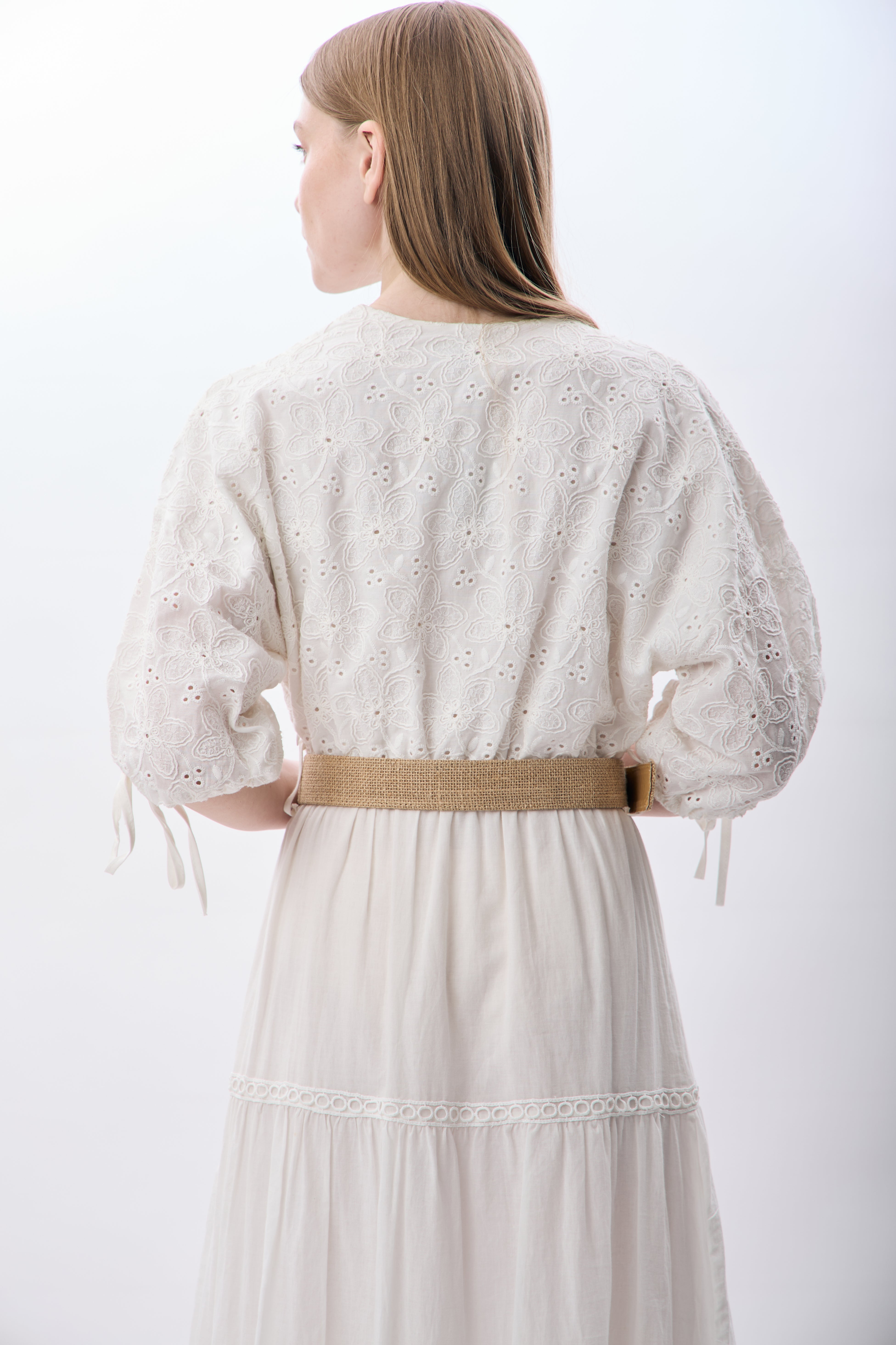 Diagonal-Dantelli V Yaka Elbise (Beyaz)-ELBİSE-4-Milagron.com