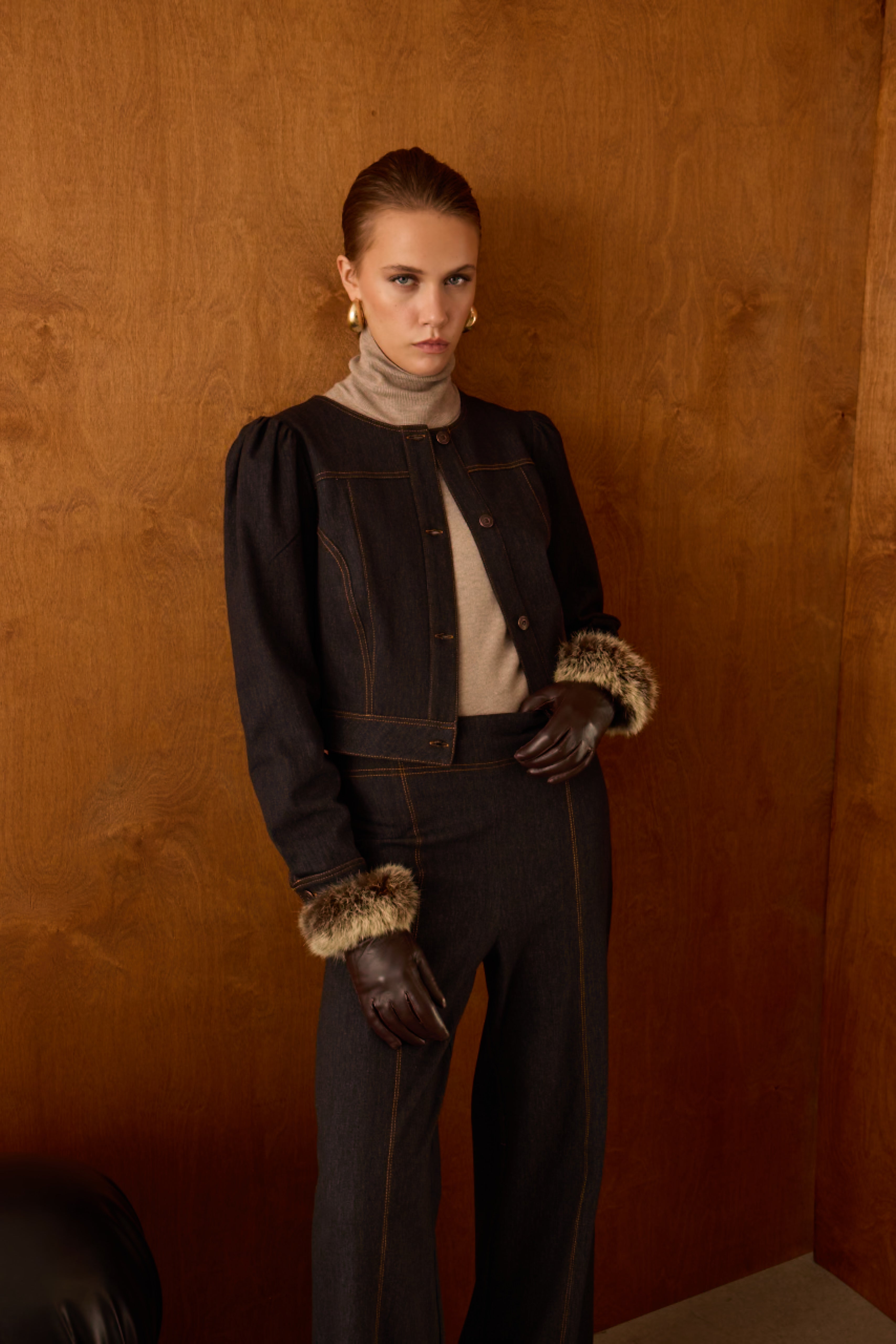 Diagonal-Denim Bomber Ceket (Siyah)-CEKET-2-Milagron.com