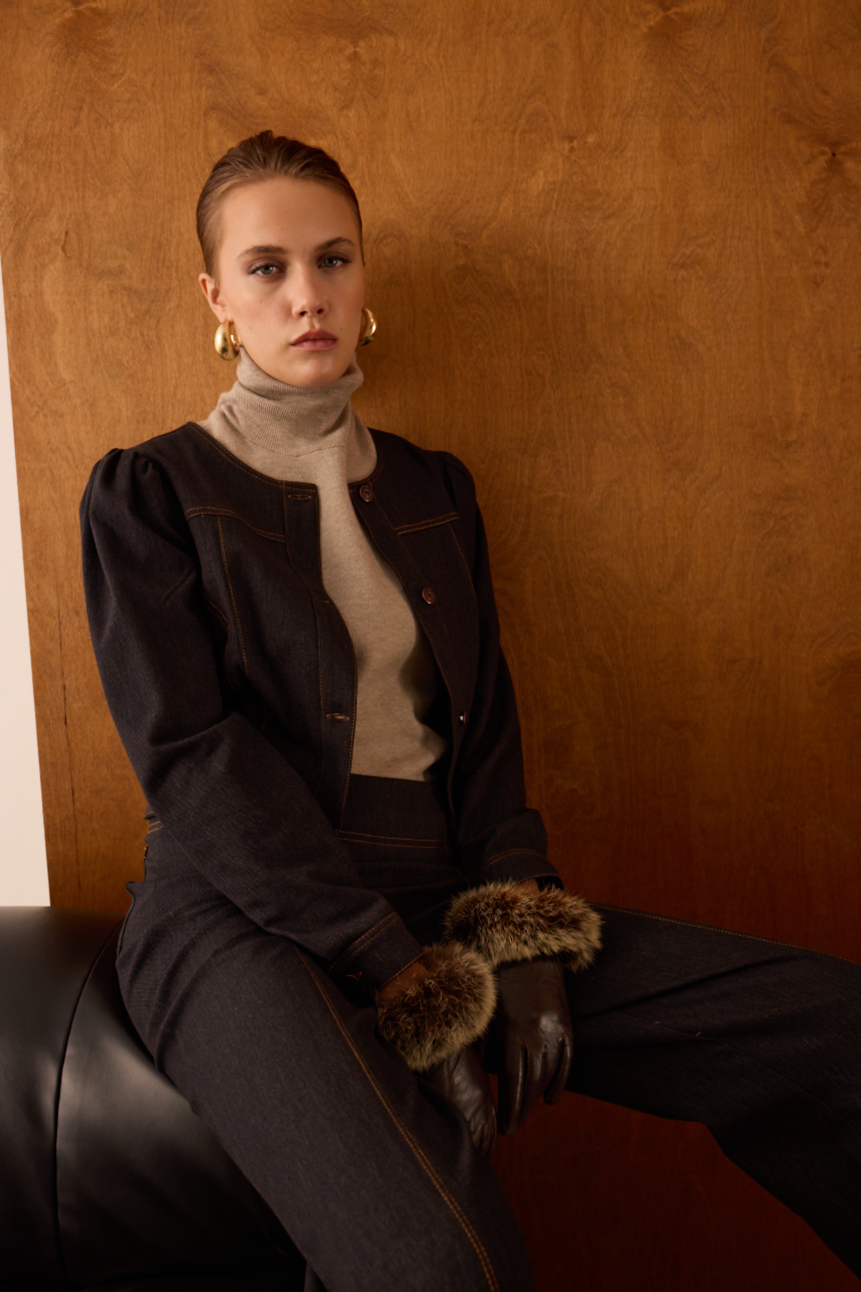 Diagonal-Denim Bomber Ceket (Siyah)-CEKET-4-Milagron.com