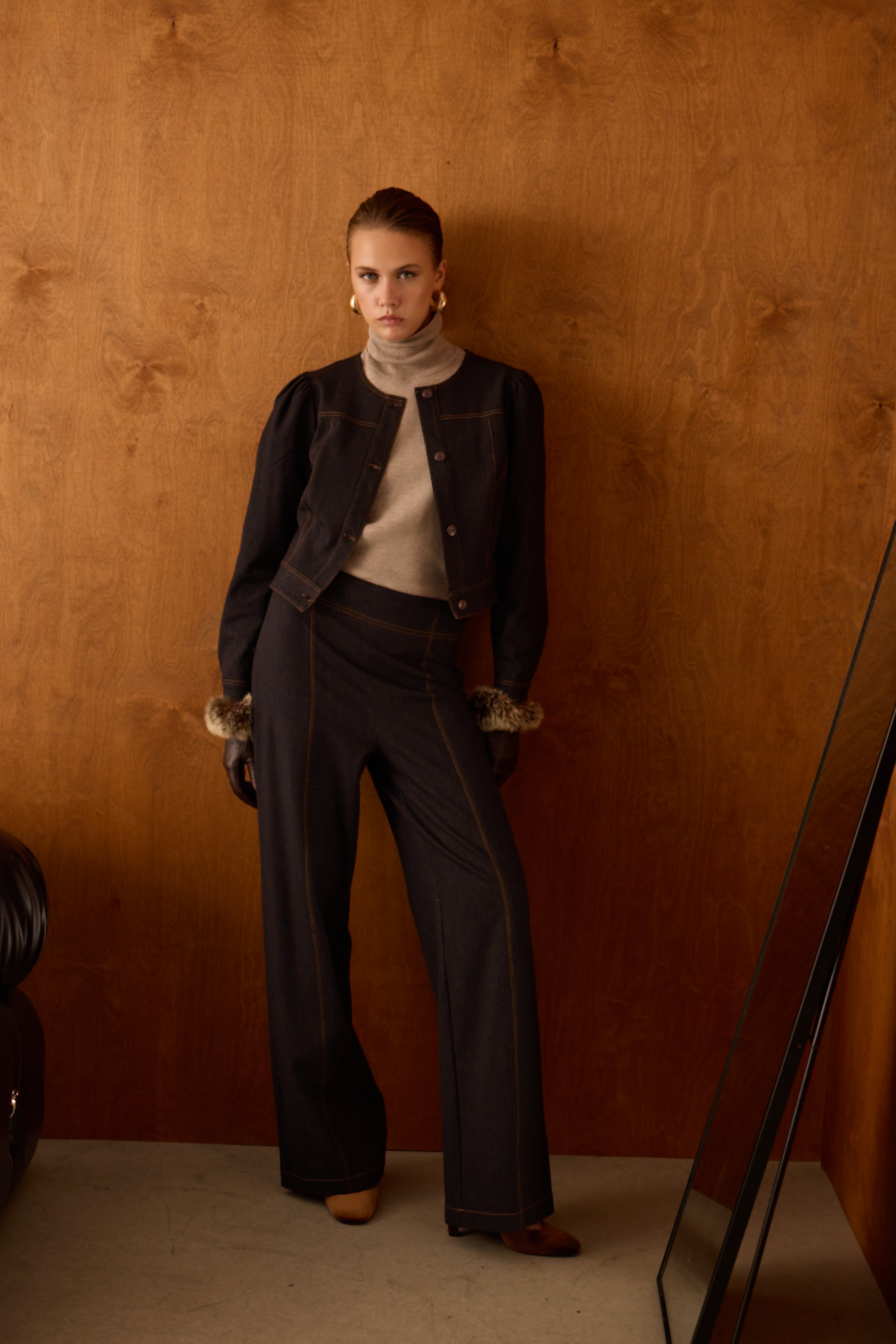 Diagonal-Denim Bomber Ceket (Siyah)-CEKET-6-Milagron.com