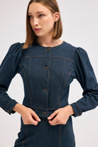 Diagonal-Denim Bomber Ceket (Lacivert)-CEKET-1-Milagron.com