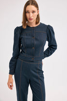 Diagonal-Denim Bomber Ceket (Lacivert)-CEKET-2-Milagron.com