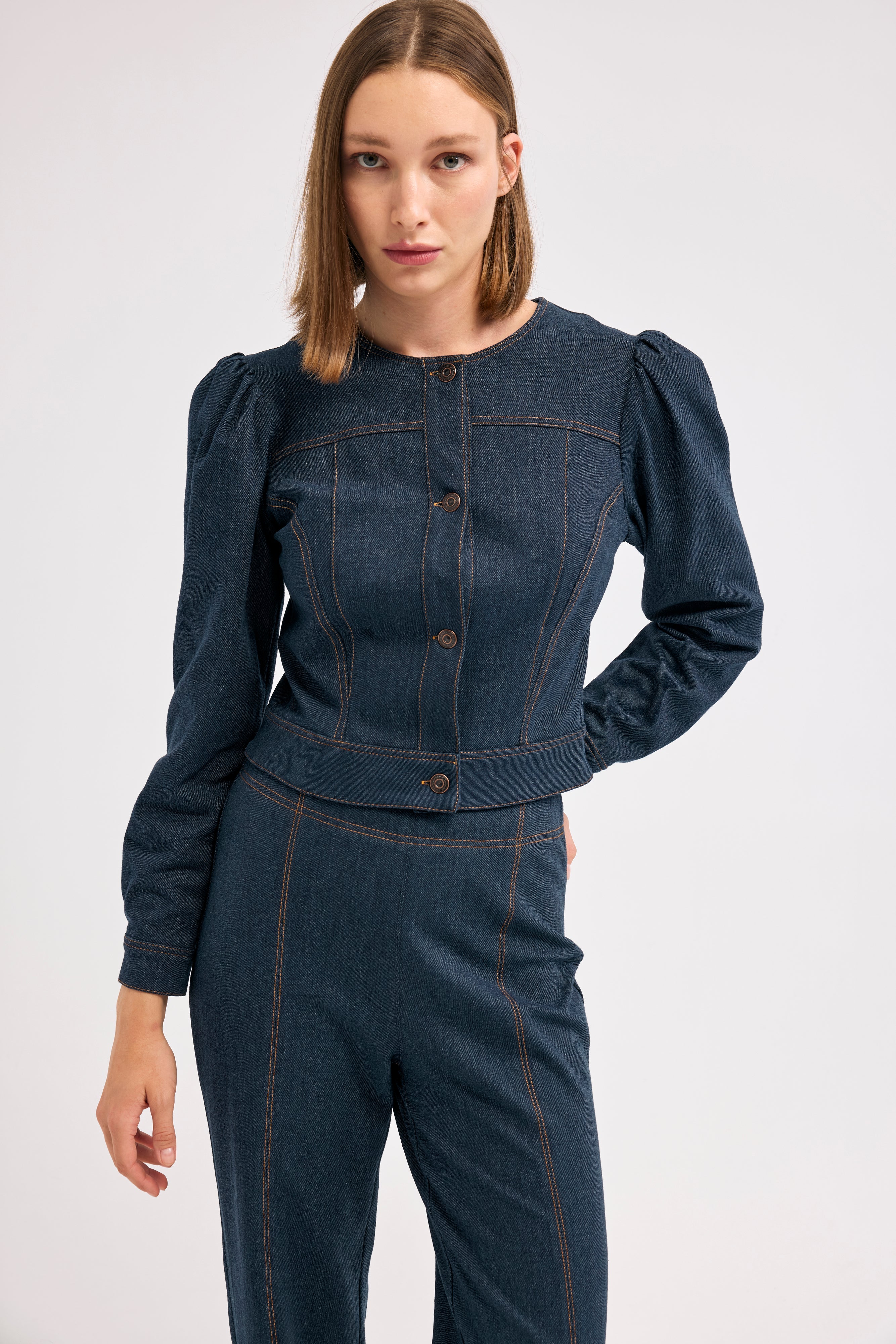 Diagonal-Denim Bomber Ceket (Lacivert)-CEKET-2-Milagron.com