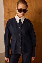 Diagonal-Denim Lacivert Gömlek-Gömlek-5-Milagron.com