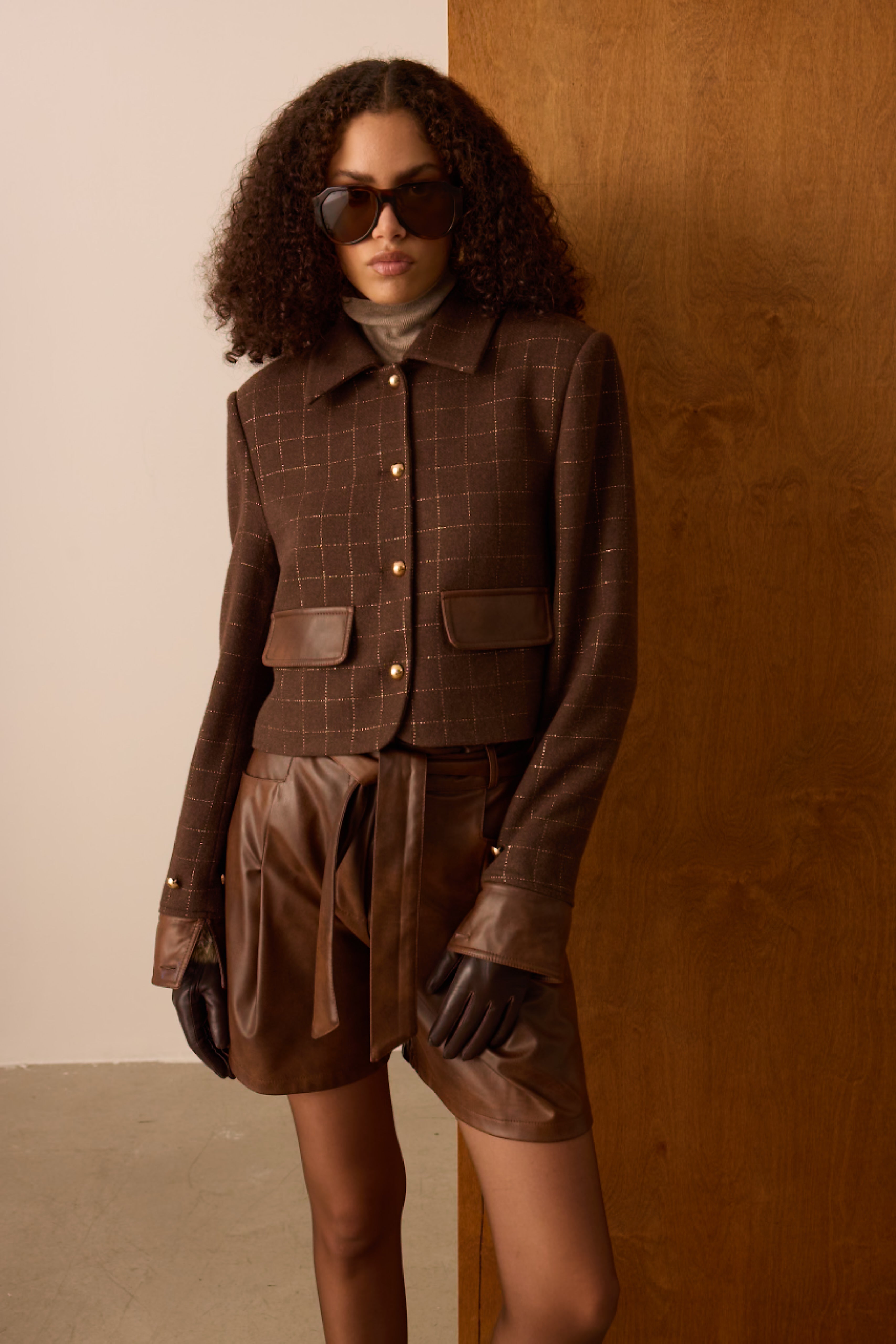 Diagonal-Deri Detaylı Kahverengi Ceket-Ceket-1-Milagron.com