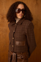 Diagonal-Deri Detaylı Kahverengi Ceket-Ceket-2-Milagron.com