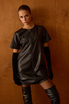 Diagonal-Deri Siyah Elbise-Elbise-1-Milagron.com