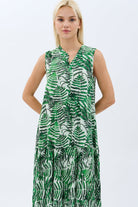 Diagonal-Desenli Maxi Boy Elbise (Yeşil)-ELBİSE-1-Milagron.com