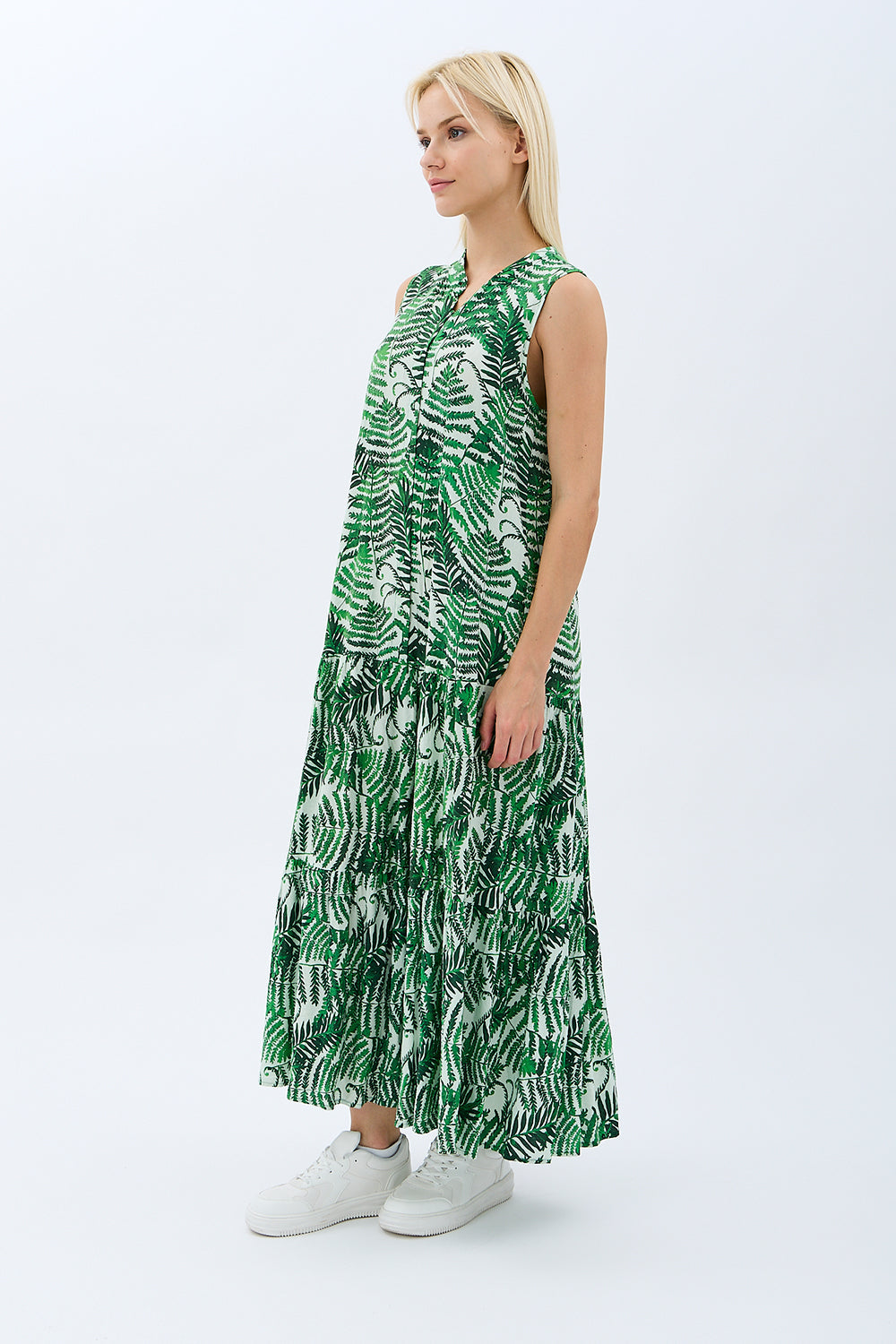 Diagonal-Desenli Maxi Boy Elbise (Yeşil)-ELBİSE-12-Milagron.com