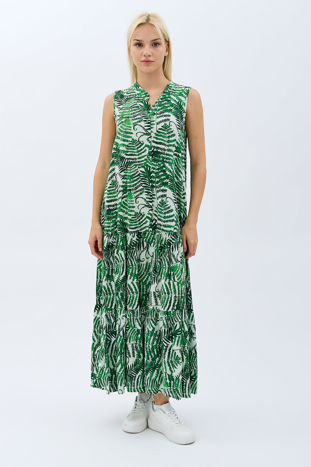 Diagonal-Desenli Maxi Boy Elbise (Yeşil)-ELBİSE-2-Milagron.com