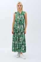 Diagonal-Desenli Maxi Boy Elbise (Yeşil)-ELBİSE-2-Milagron.com