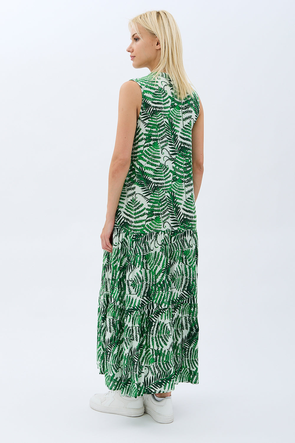 Diagonal-Desenli Maxi Boy Elbise (Yeşil)-ELBİSE-3-Milagron.com