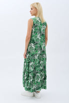 Diagonal-Desenli Maxi Boy Elbise (Yeşil)-ELBİSE-3-Milagron.com