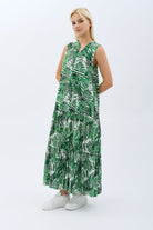 Diagonal-Desenli Maxi Boy Elbise (Yeşil)-ELBİSE-6-Milagron.com