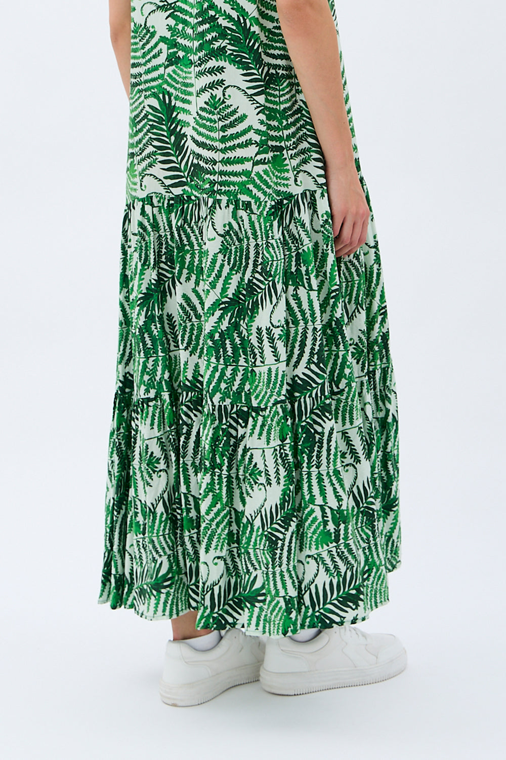 Diagonal-Desenli Maxi Boy Elbise (Yeşil)-ELBİSE-7-Milagron.com