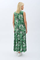 Diagonal-Desenli Maxi Boy Elbise (Yeşil)-ELBİSE-9-Milagron.com