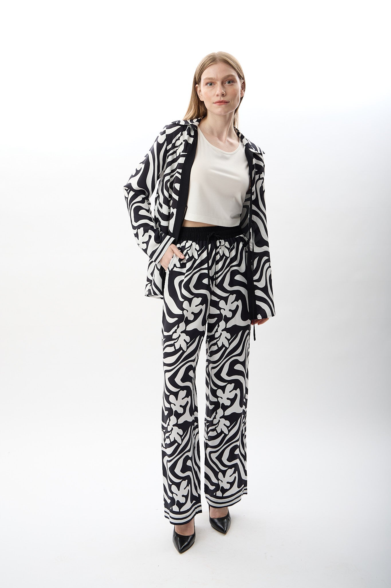 Diagonal-Desenli Oversize Kimono Gömlek-Gömlek-6-Milagron.com