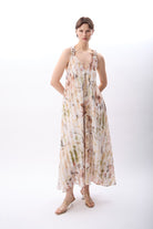 Diagonal-Desenli Ve Dökümlü Maxi Elbise (Bej)-ELBİSE-10-Milagron.com