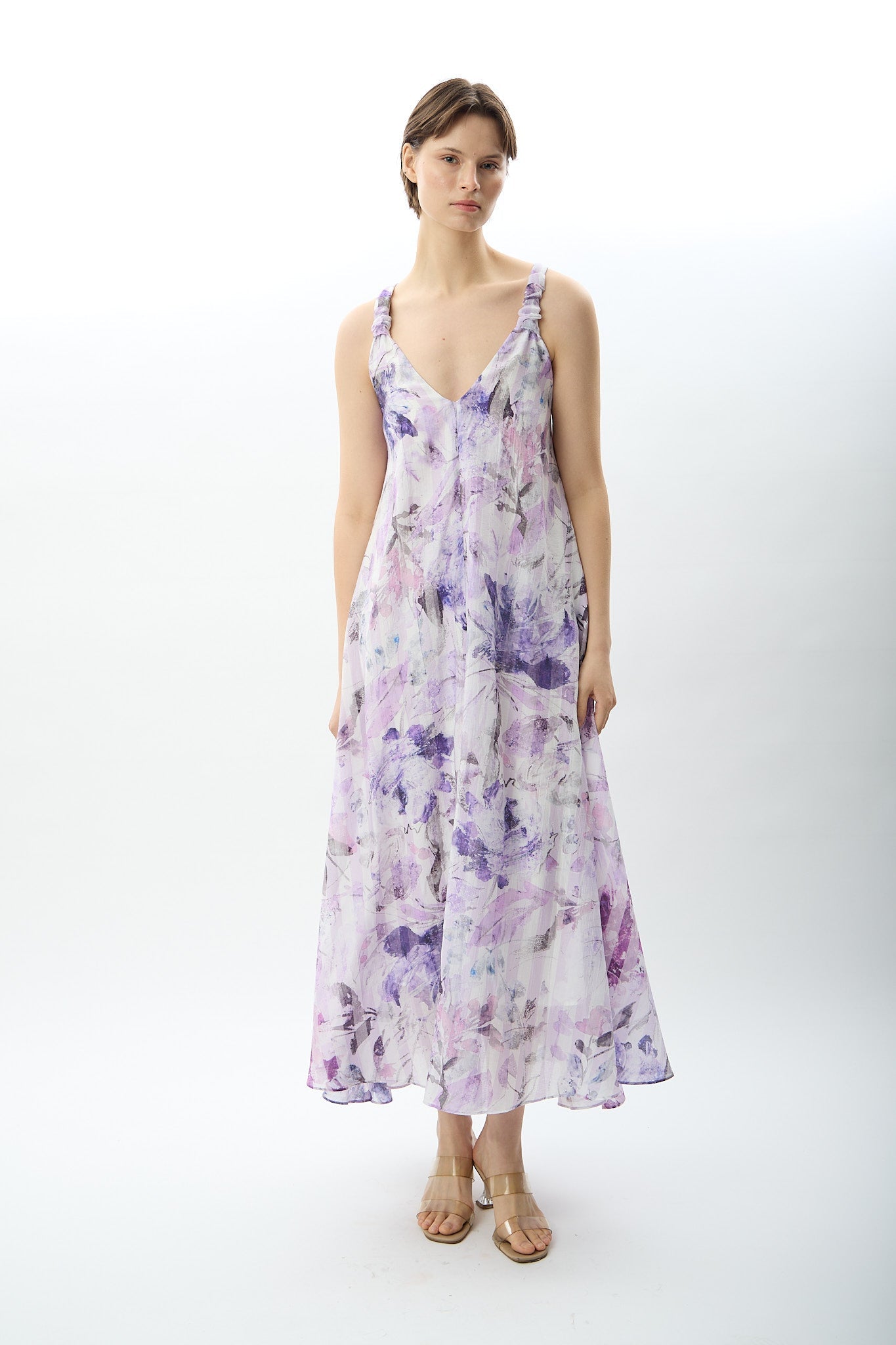 Diagonal-Desenli Ve Dökümlü Maxi Elbise (Lila)-ELBİSE-10-Milagron.com