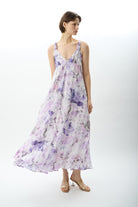 Diagonal-Desenli Ve Dökümlü Maxi Elbise (Lila)-ELBİSE-1-Milagron.com