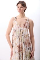 Diagonal-Desenli Ve Dökümlü Maxi Elbise (Bej)-ELBİSE-2-Milagron.com