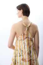 Diagonal-Desenli Ve Dökümlü Maxi Elbise (Sarı)-ELBİSE-2-Milagron.com