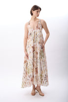 Diagonal-Desenli Ve Dökümlü Maxi Elbise (Bej)-ELBİSE-5-Milagron.com