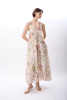 Diagonal-Desenli Ve Dökümlü Maxi Elbise (Bej)-ELBİSE-6-Milagron.com