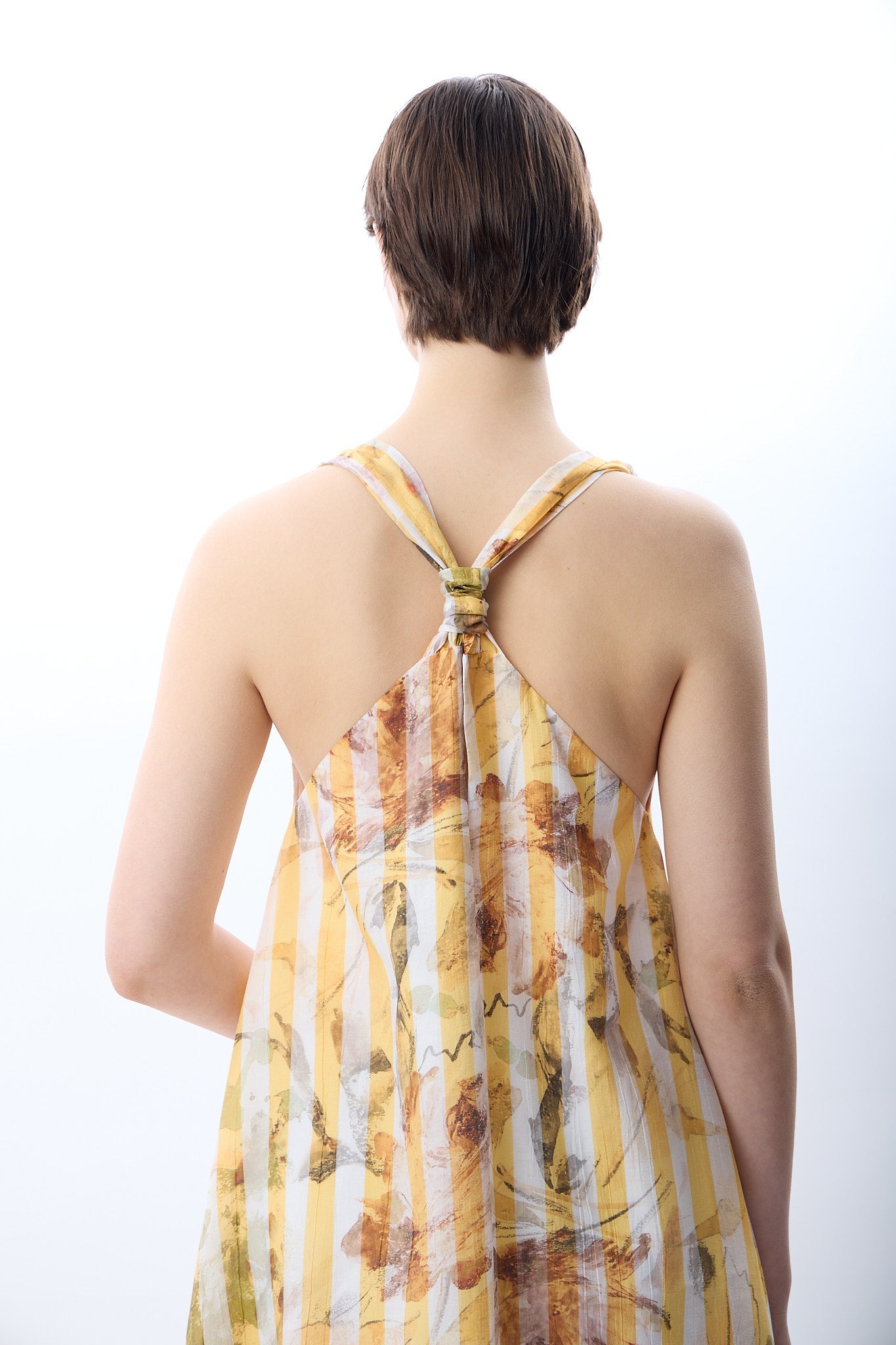 Diagonal-Desenli Ve Dökümlü Maxi Elbise (Sarı)-ELBİSE-7-Milagron.com