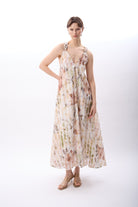 Diagonal-Desenli Ve Dökümlü Maxi Elbise (Bej)-ELBİSE-8-Milagron.com