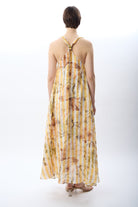 Diagonal-Desenli Ve Dökümlü Maxi Elbise (Sarı)-ELBİSE-8-Milagron.com