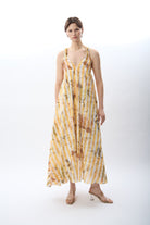 Diagonal-Desenli Ve Dökümlü Maxi Elbise (Sarı)-ELBİSE-9-Milagron.com