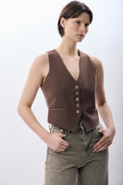 Diagonal-Dikiş Detaylı Kısa Yelek-Yelek-1-Milagron.com