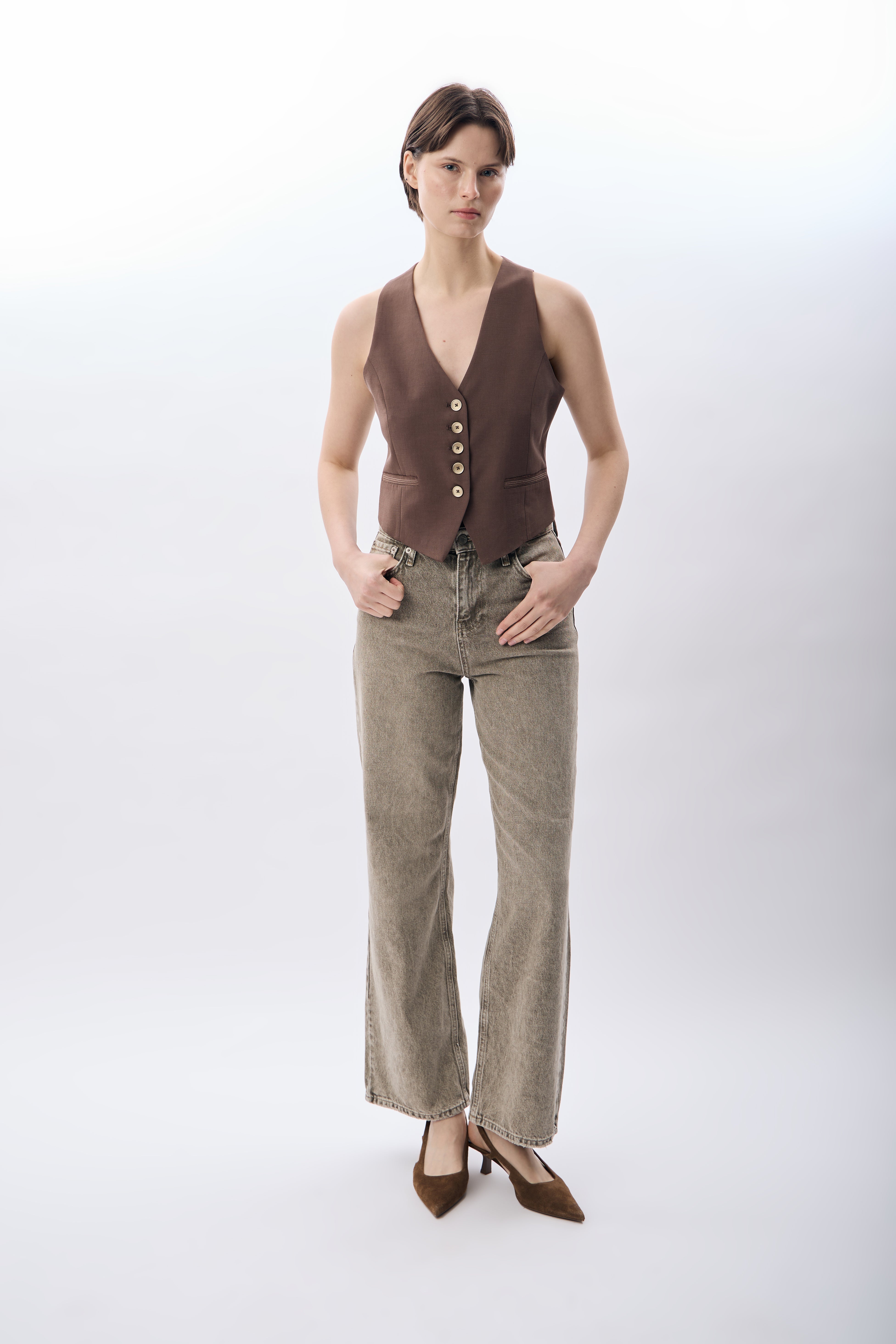 Diagonal-Dikiş Detaylı Kısa Yelek-Yelek-2-Milagron.com