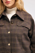 Diagonal-Ekose Bomber Ceket (Kahverengi)-CEKET-9-Milagron.com