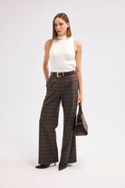 Diagonal-Ekose Pantolon (Kahverengi)-PANTOLON-1-Milagron.com