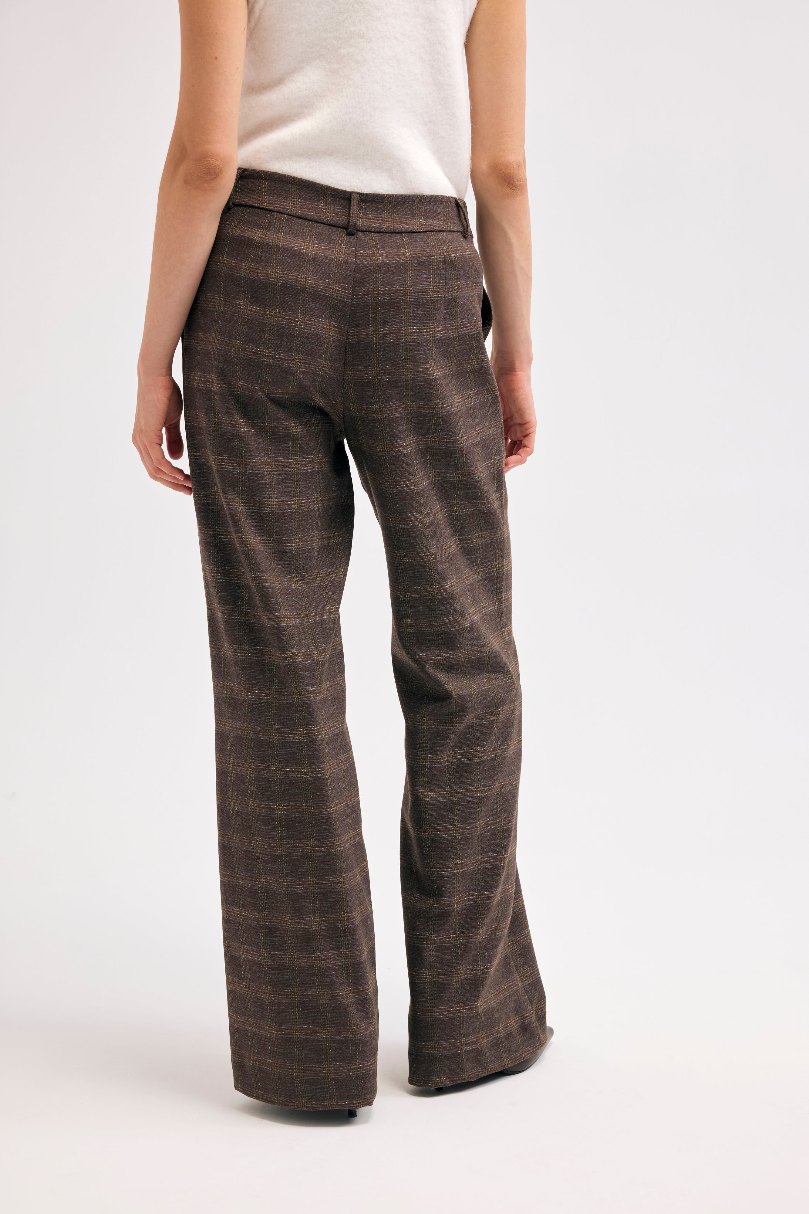 Diagonal-Ekose Pantolon (Kahverengi)-PANTOLON-3-Milagron.com