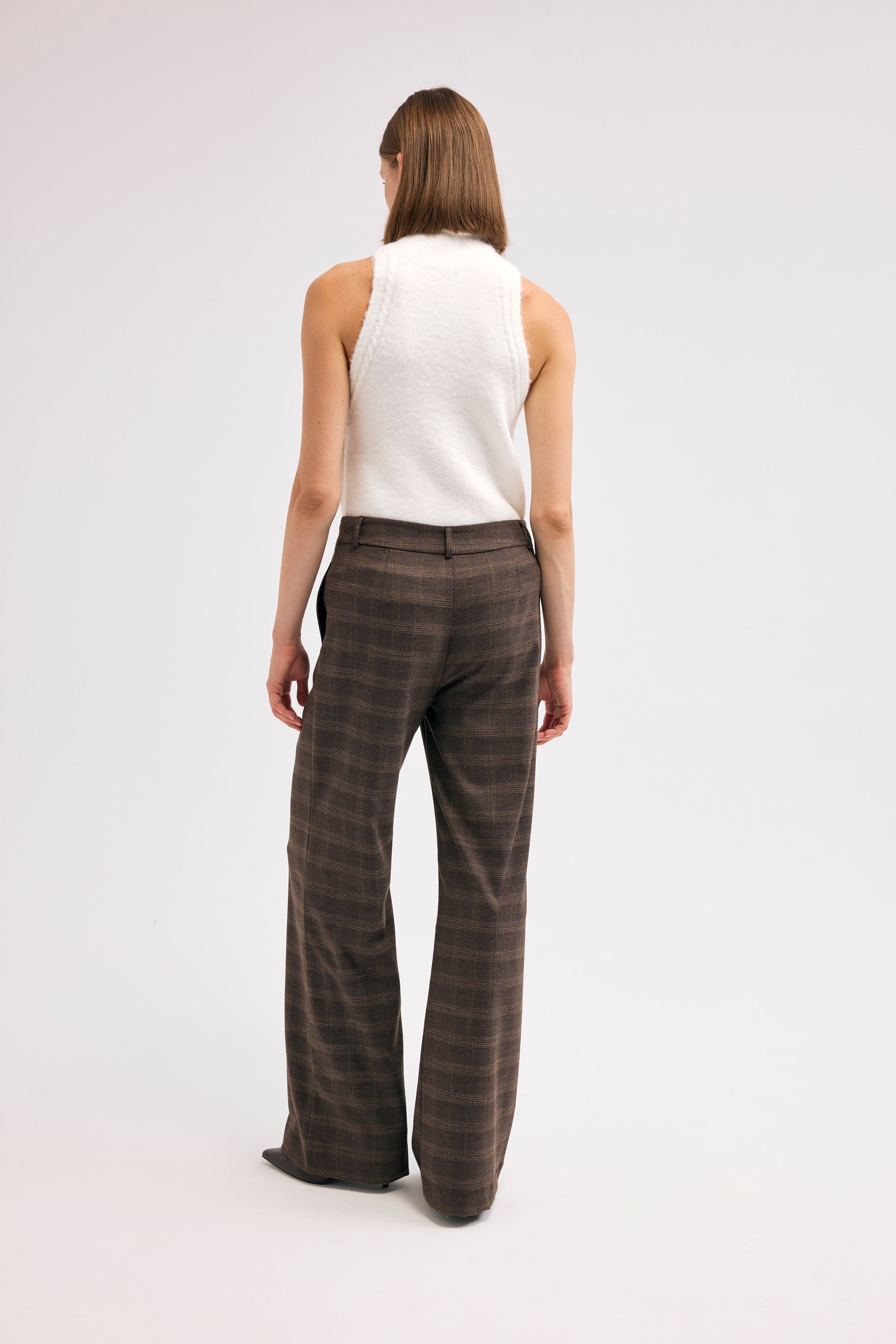 Diagonal-Ekose Pantolon (Kahverengi)-PANTOLON-6-Milagron.com