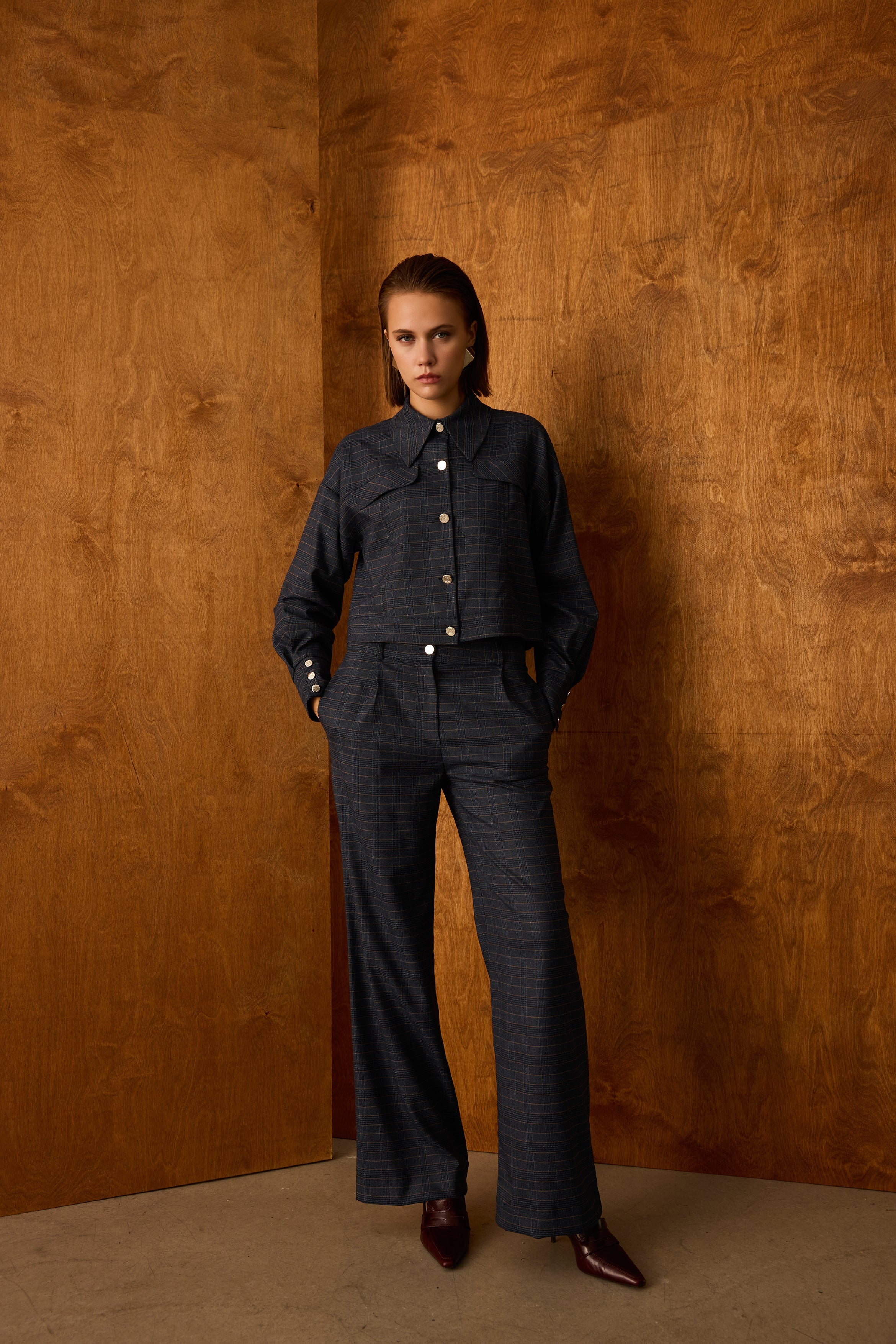 Diagonal-Ekose Bomber Ceket (Lacivert)-CEKET-2-Milagron.com