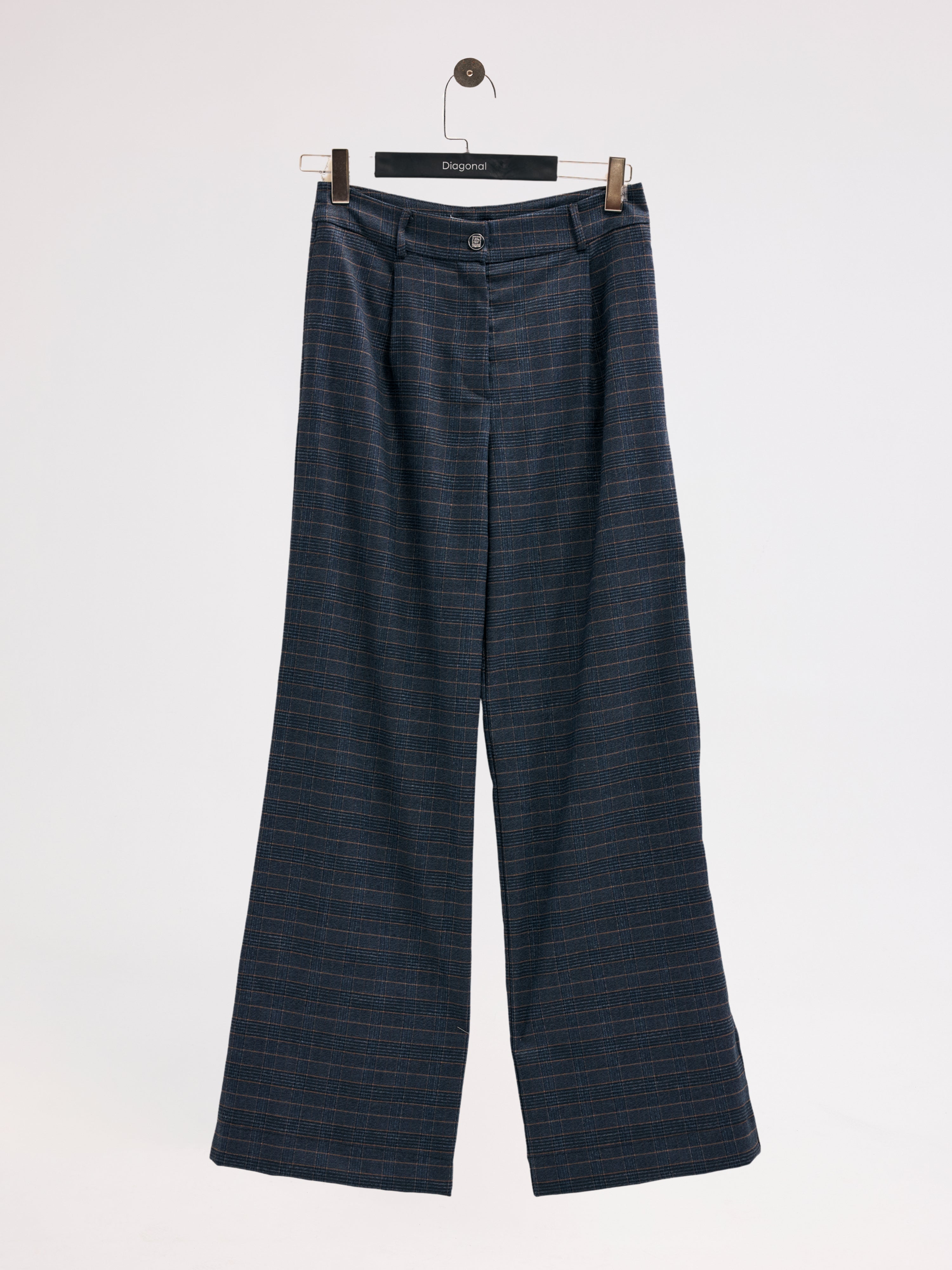 Diagonal-Ekose Pantolon (Lacivert)-PANTOLON-5-Milagron.com