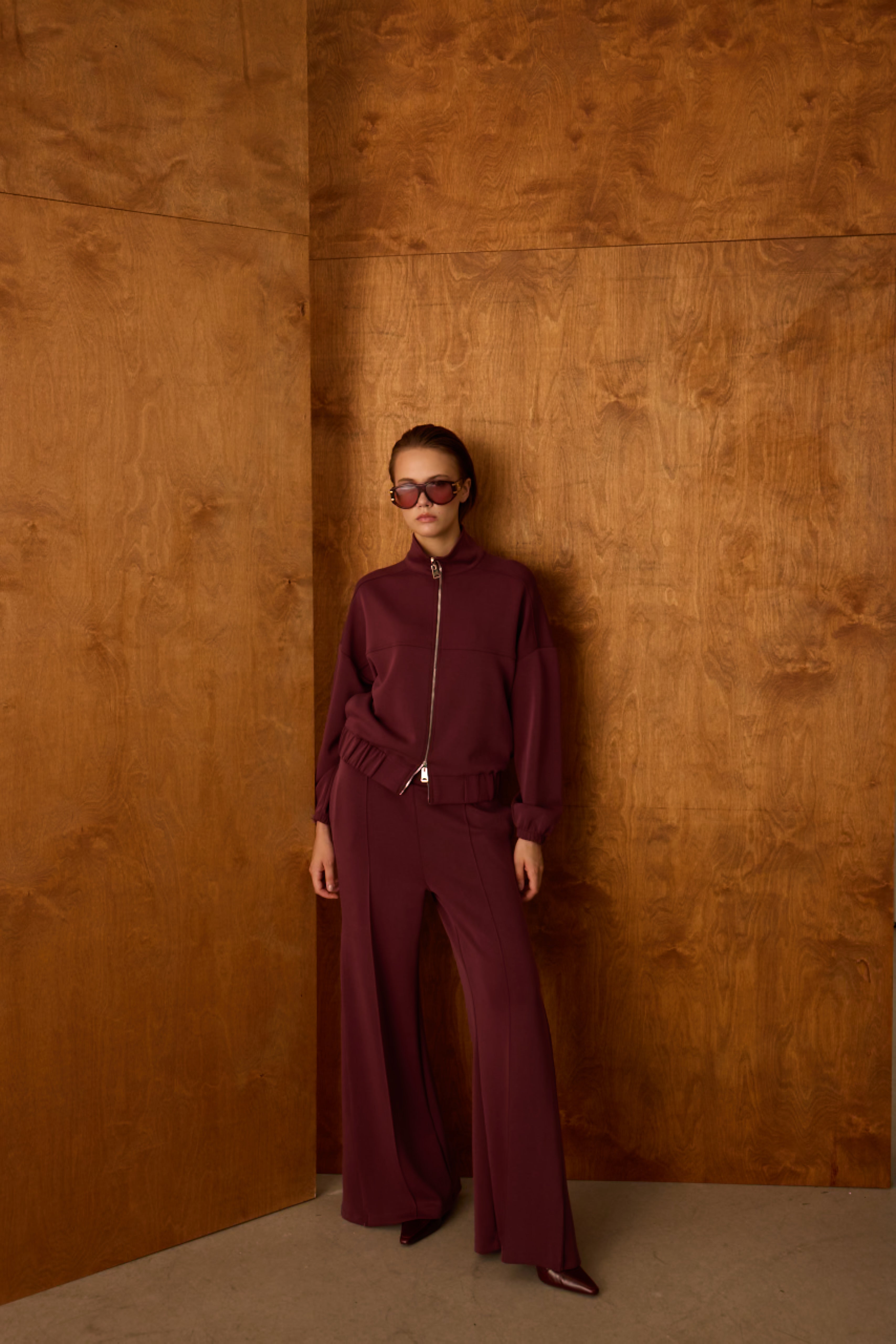 Diagonal-Fermuarlı Bordo Pantolon-Pantolon-3-Milagron.com