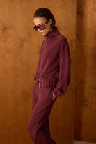 Diagonal-Fermuarlı Bordo Pantolon-Pantolon-4-Milagron.com