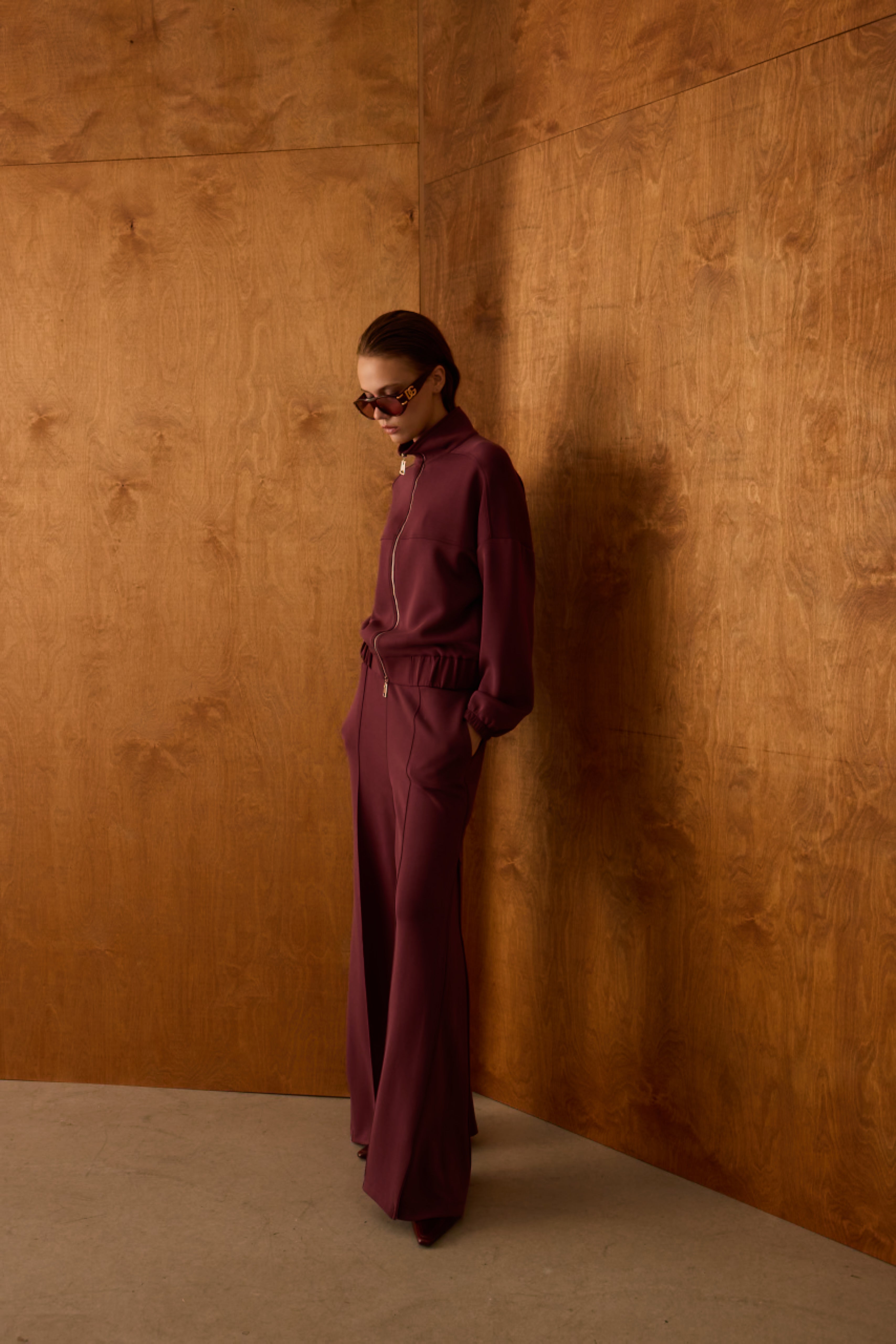 Diagonal-Fermuarlı Bordo Pantolon-Pantolon-5-Milagron.com