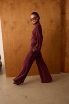 Diagonal-Fermuarlı Bordo Pantolon-Pantolon-6-Milagron.com