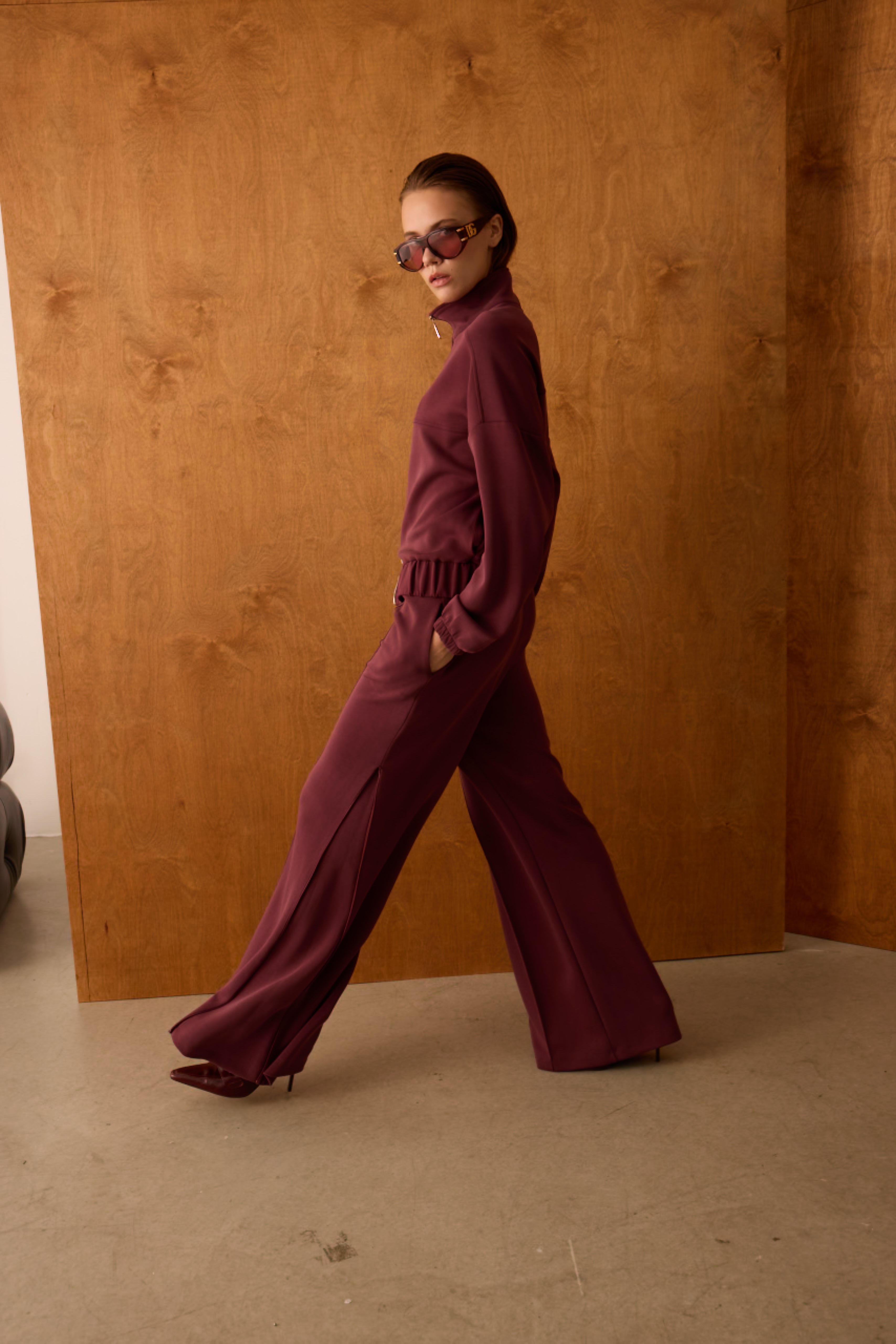 Diagonal-Fermuarlı Bordo Pantolon-Pantolon-6-Milagron.com